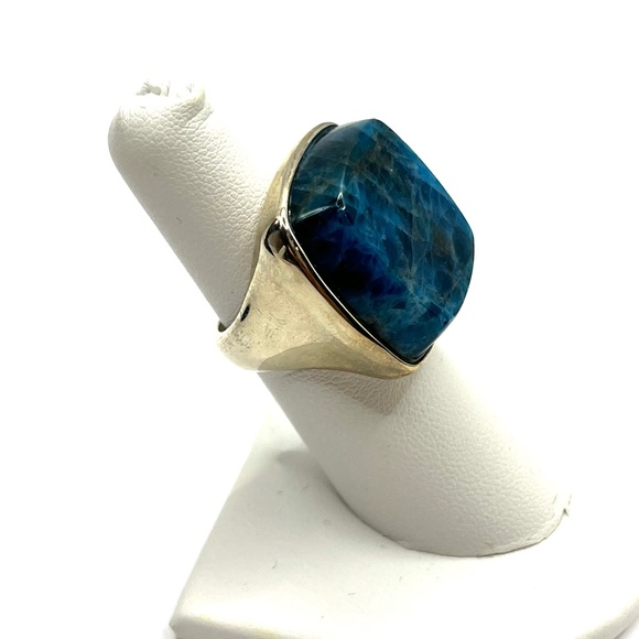 JTV Ring Blue Apatite Gemstone Rhodium Plated Sterling Silver Ring - Size 6 - Picture 4 of 15